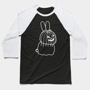 Minimal White Line Cute Bunny Rabbit Wearing Halloween Horror Costume Baseball T-Shirt